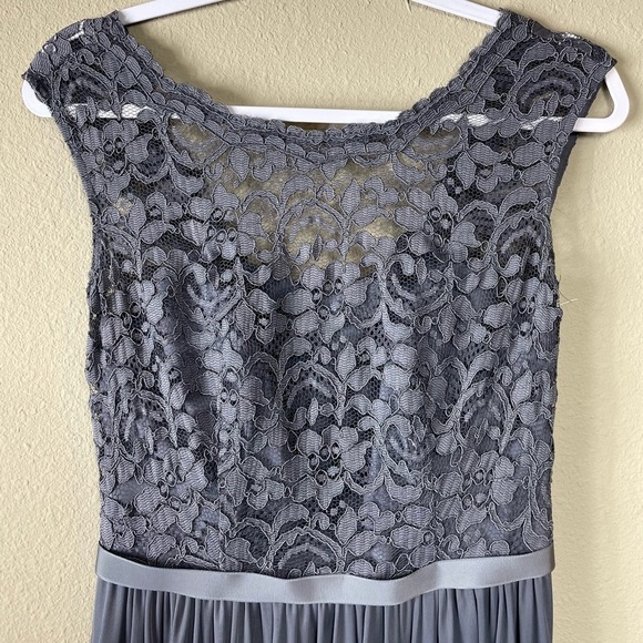 David's Bridal Long Bridesmaid Dress with Lace Bodice pewter, sz 2, F19328 - Picture 4 of 15